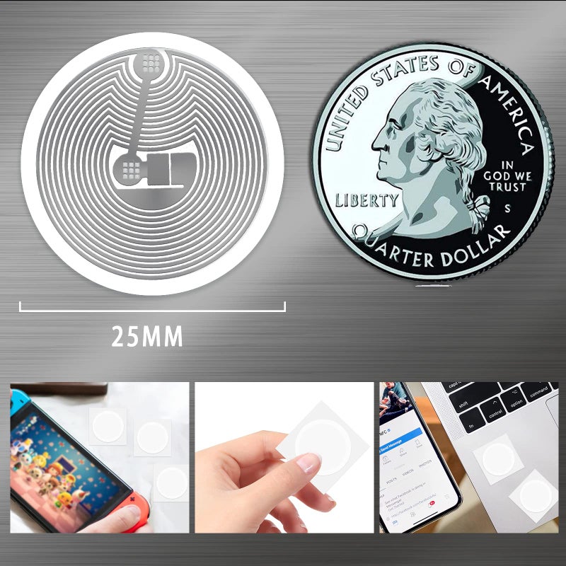 BABIQT 100 قطعة ملصقات NFC NTAG215 علامات NFC قابلة لإعادة الكتابة ملصقات دائرية 25 مم (1 بوصة)، 504 بايت ذاكرة شريحة NFC قابلة للبرمجة للأجهزة المدعومة بتقنية NFC و Nintendo Switch و Wii U و 3Ds - أبيض - Image 4